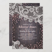 Rustikales Spitzenholz Rosa Glitzer Probe Abendess Einladung (Vorne/Hinten)