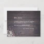 Rustikales Spitzenholz wäre meine Brautjungfrau Einladung (Rückseite)