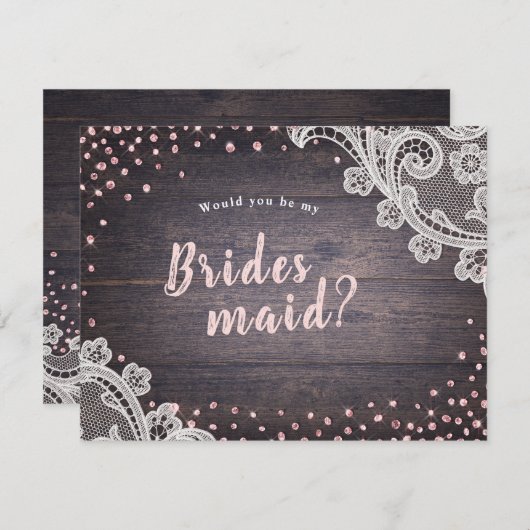 Rustikales Spitzenholz wäre meine Brautjungfrau Einladung (Vorne/Hinten)