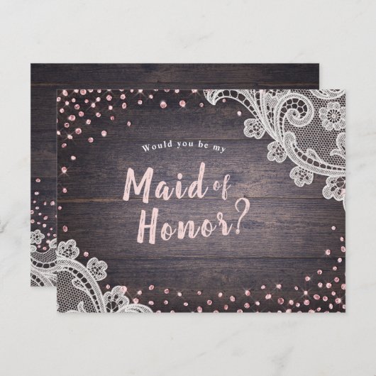Rustikales Spitzenholz wäre meine Trauzeugin Einladung (Vorne/Hinten)