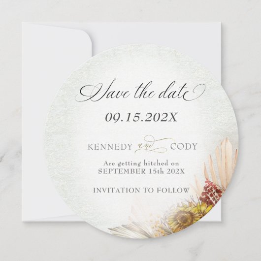 Rustikales Spitzenrennen Boho Wedding Save The Date (Vorderseite)