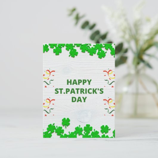 Rustikales St. Patrick's Day Kleeblatt Postkarte (Stehend Vorderseite)