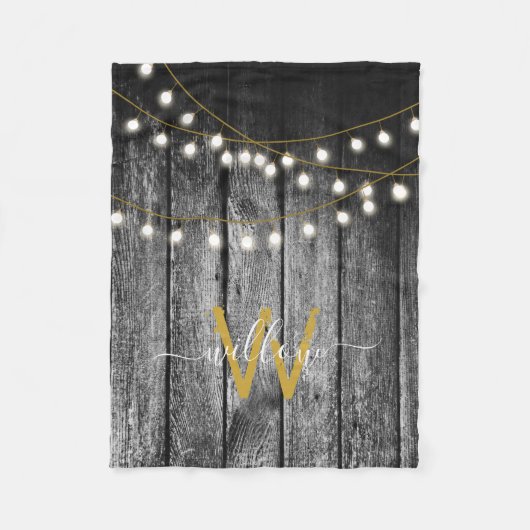 Rustikales Stall Black Wood Gold String Lights Mon Fleecedecke (Vorderseite)
