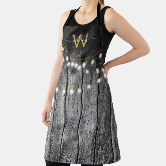 Rustikales Stall Black Wood Gold String Lights Mon Schürze (InSitu)