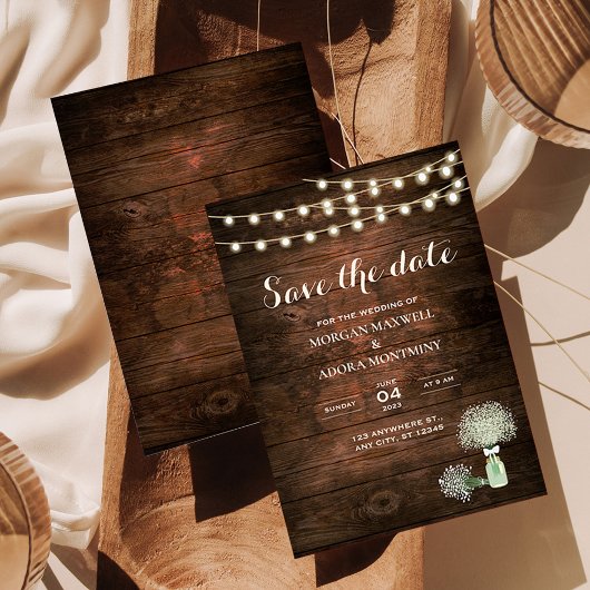 Rustikales Stall Holz String Lights Mason Jar Wedd Save The Date