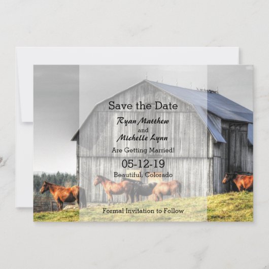Rustikales Stall und Pferde Save the Date Hochzeit Einladung (Vorderseite)