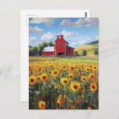 Rustikales Stall- und Sonnenblumenfeld Postkarte (Vorne/Hinten)