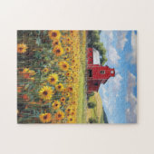Rustikales Stall- und Sonnenblumenfeld Puzzle (Horizontal)