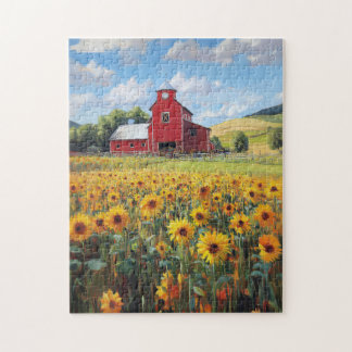 Rustikales Stall- und Sonnenblumenfeld Puzzle