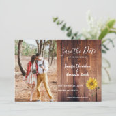 Rustikales Stallenholz Sonnenblumen Foto Land Save The Date (Stehend Vorderseite)