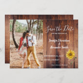 Rustikales Stallenholz Sonnenblumen Foto Land Save The Date (Vorne/Hinten)