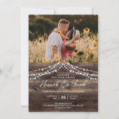 Rustikales Stallenholz-String-Light QR-Code-UAWG W Einladung (Vorderseite)