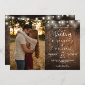 Rustikales Stallenholz-String-Lights Hochzeitssemb Einladung (Vorne/Hinten)