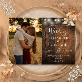 Rustikales Stallenholz-String-Lights Hochzeitssemb Einladung