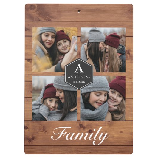 Rustikales Stallholz 4 Bilder Familie FotoCollage Klemmbrett (Rückseite)