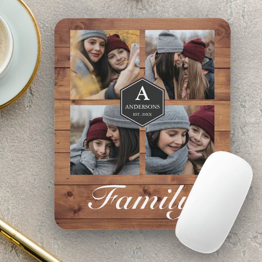 Rustikales Stallholz 4 Bilder Familie FotoCollage Mousepad