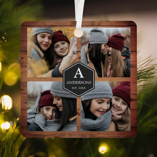 Rustikales Stallholz 4 Bilder Familie FotoCollage Ornament Aus Metall