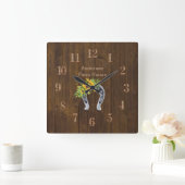 Rustikales Stallholz Bauernhof Horseshoe Sonnenblu Quadratische Wanduhr (Zuhause)