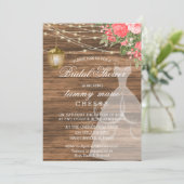Rustikales Stallholz-Brautparty - Korallen Einladung (Stehend Vorderseite)