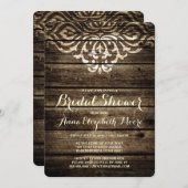 Rustikales Stallholz Damask Brautdusche Einladung (Vorne/Hinten)