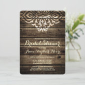 Rustikales Stallholz Damask Brautdusche Einladung (Stehend Vorderseite)
