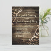 Rustikales Stallholz Damask Vintages Brautparty Einladung (Stehend Vorderseite)