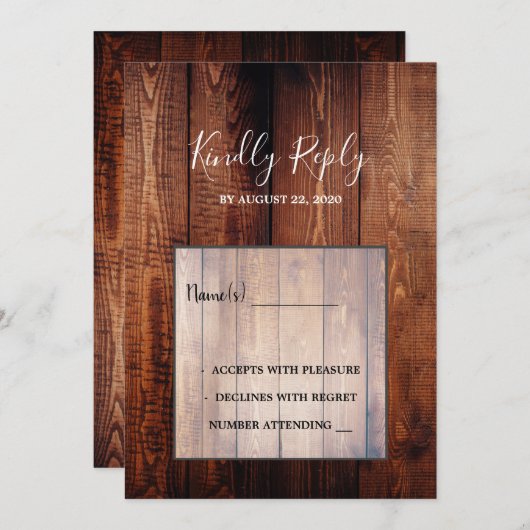 Rustikales Stallholz Drehbuch Land Hochzeit UAWG Einladung (Vorne/Hinten)