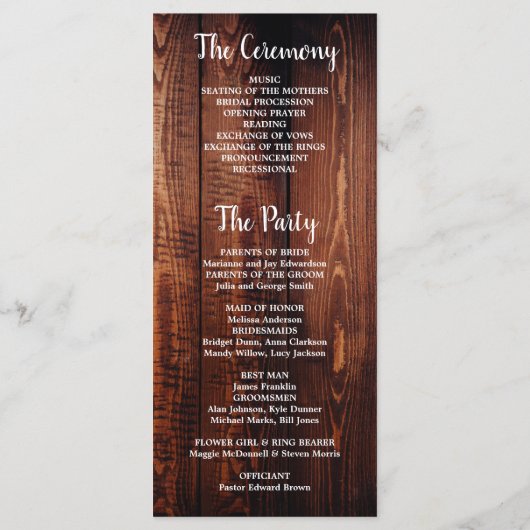 Rustikales Stallholz Drehbuch Land Hochzeitsprogra Programm (Rückseite)