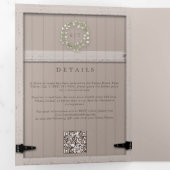 Rustikales Stallholz Eukalyptus-Wappen Elegante Ho Dreifach Gefaltete Einladung (Innen Erste Seite)