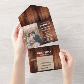 Rustikales Stallholz Foto Hochzeit All In One Einladung (Abreißen)