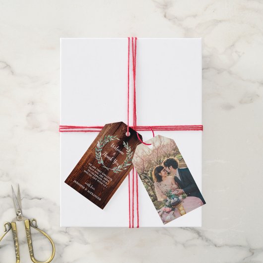 Rustikales Stallholz Foto Hochzeit Begrüßung Tasch Geschenkanhänger