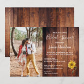 Rustikales Stallholz Foto Sonnenblumen Land Einladung (Vorne/Hinten)