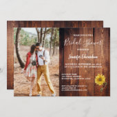 Rustikales Stallholz Foto Sonnenblumen Land Einladung (Vorne/Hinten)