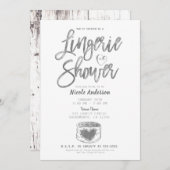 Rustikales Stallholz Glam Silver Lingerie Dusche Einladung (Vorne/Hinten)