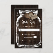 Rustikales Stallholz Hearts Mason Jar Wedding RSVP (Vorne/Hinten)