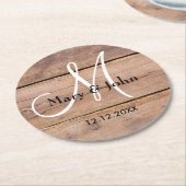 Rustikales Stallholz-Hochzeitsmonogramm Runder Pappuntersetzer (Angewinkelt)