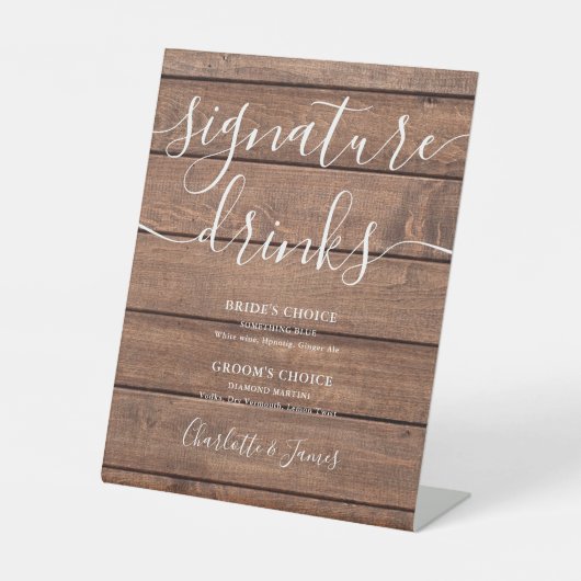 Rustikales Stallholz-Hochzeitssignatur Getränke Sockelschild (Vorderseite)