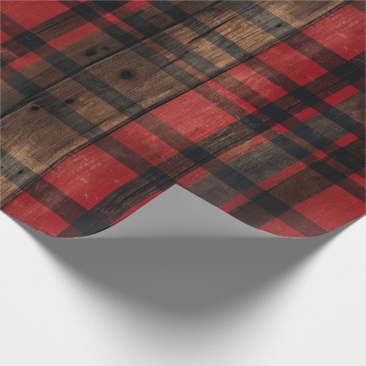 Rustikales Stallholz Kariertes Weihnachtswackelpap Geschenkpapier (Ecke)