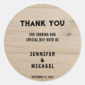 Rustikales Stallholz Land Hochzeit Danke Runder Aufkleber (Vorderseite)