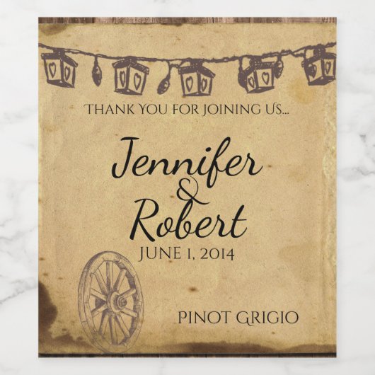 Rustikales Stallholz-Laterne Hochzeitsweinetikett Weinetikett (Einzelnes Label)