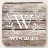 Rustikales Stallholz Mit Monogramm und benannt Getränkeuntersetzer (Vorderseite)