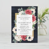 Rustikales Stallholz-Navy Burgundy Probe Dinner Einladung (Stehend Vorderseite)