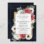 Rustikales Stallholz-Navy Burgundy Probe Dinner Einladung (Vorne/Hinten)
