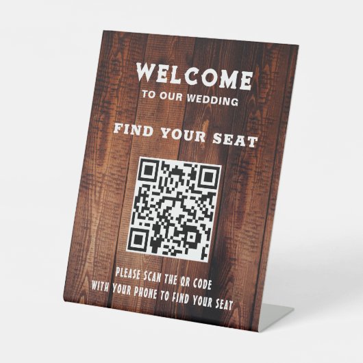 Rustikales Stallholz QR Code Land Hochzeitssitze Sockelschild (Vorderseite)