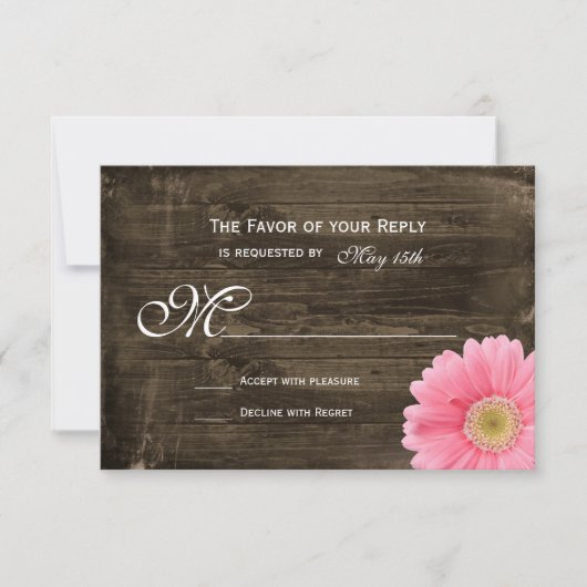 Rustikales Stallholz Rosa Daisy Wedding RSVP Cards Karte (Vorderseite)
