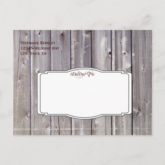 Rustikales Stallholz Save the Date Postkarten (Rückseite)