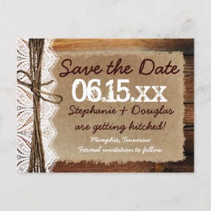 Rustikales Stallholz Save the Date Postkarten