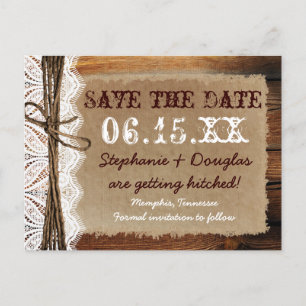 Rustikales Stallholz Save the Date Postkarten
