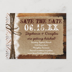 Rustikales Stallholz Save the Date Postkarten