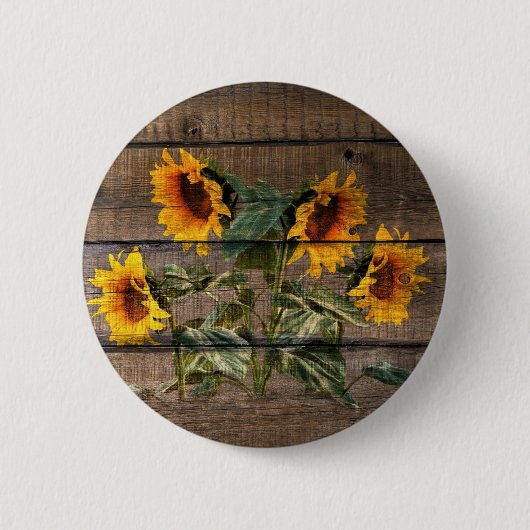 Rustikales Stallholz Sonnenblumen Button (Vorderseite)